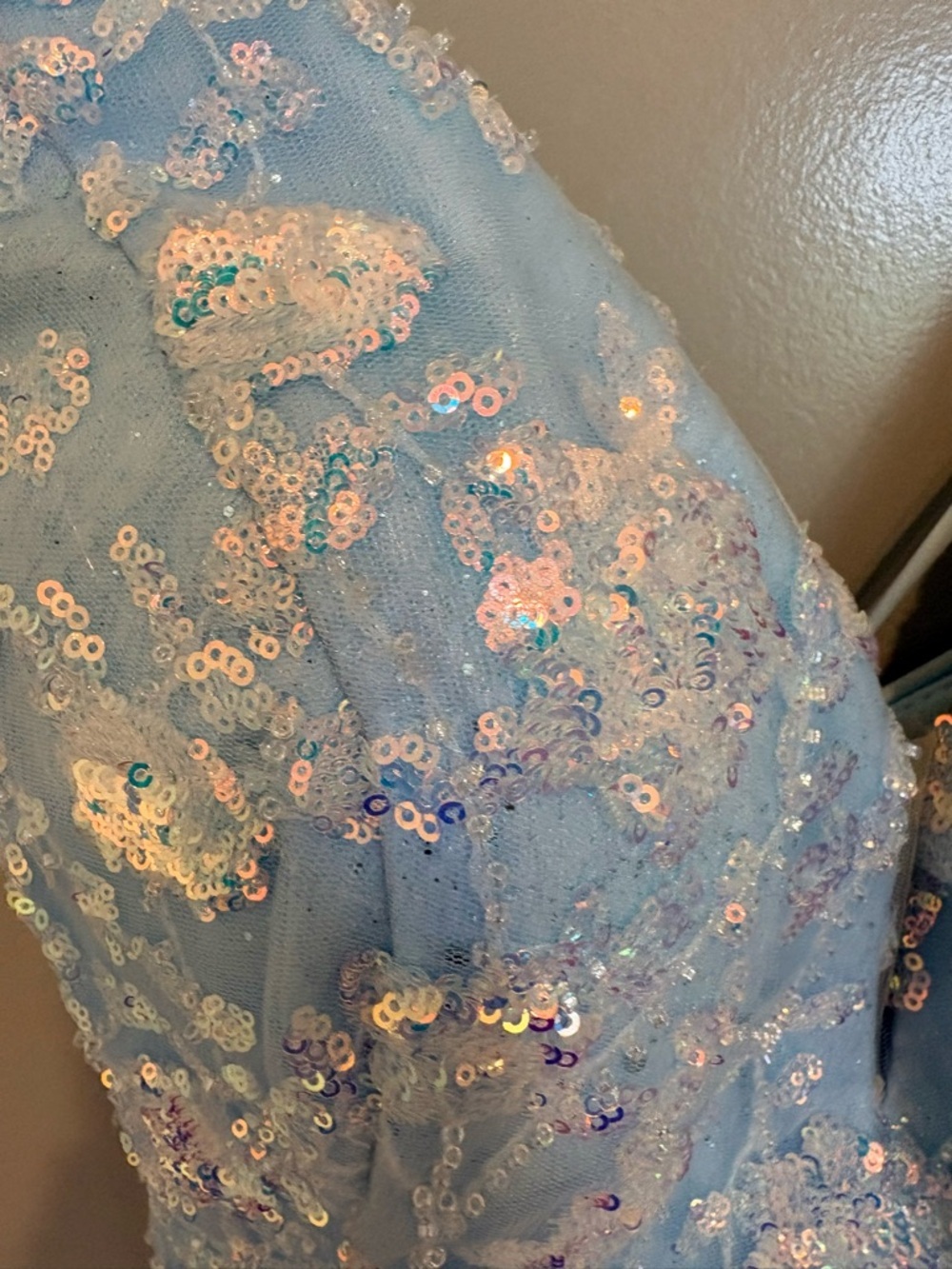 Sequin Prom Dresses - White & Light Blue - Picture 3 of 7